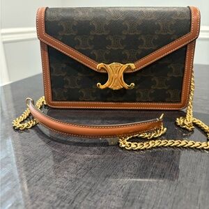 Celine wallet on chain margo triomphe canvas and calfskin